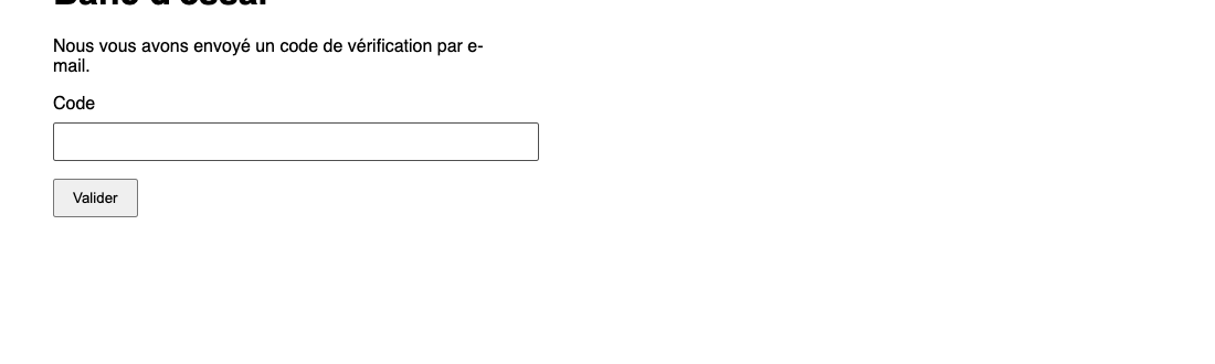 The Sésame banner at the top of the page waiting for a code received by email or SMS